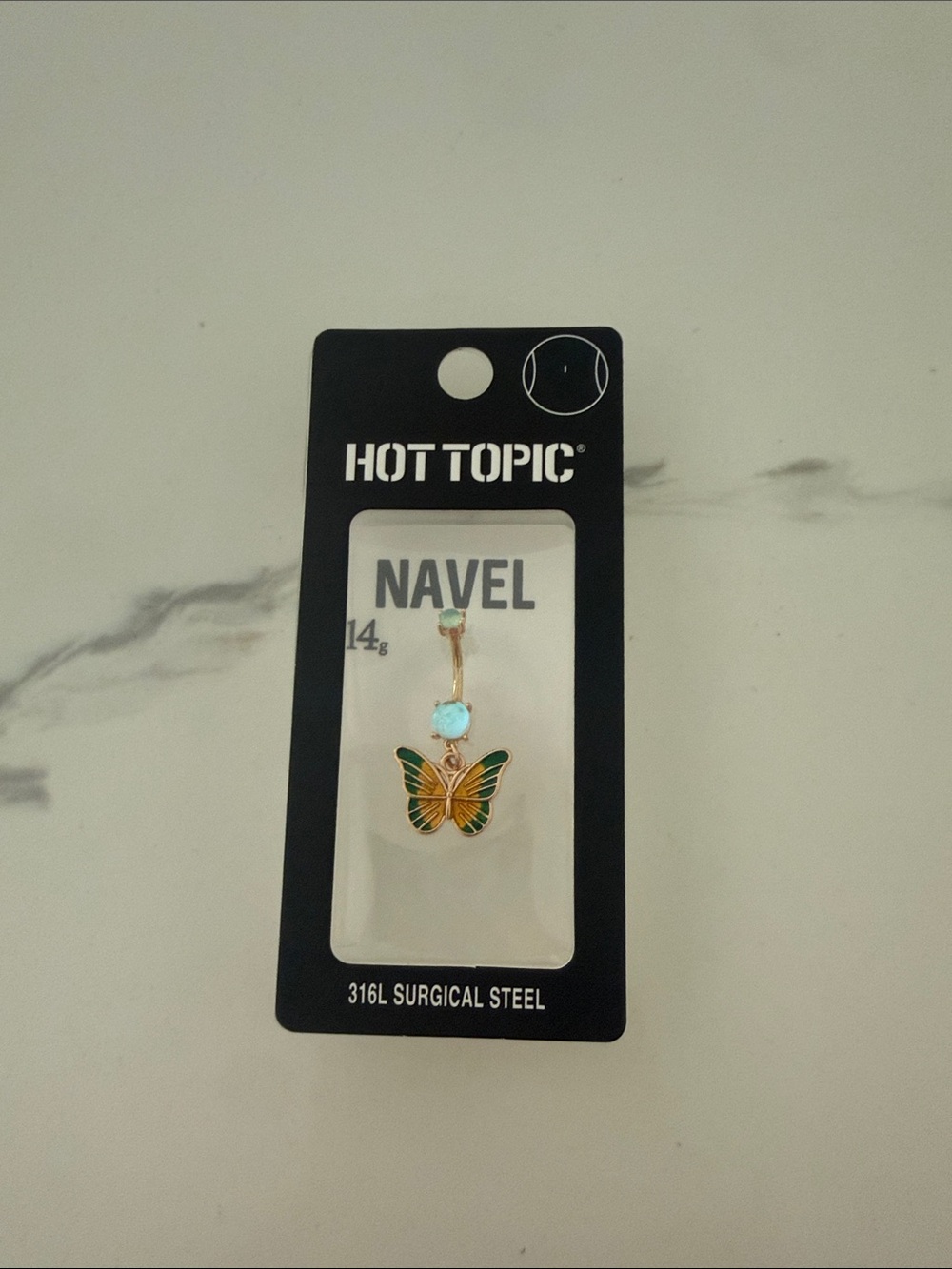Hot Topic Gold Butterfly Navel Ring with Green and Yellow Enamel